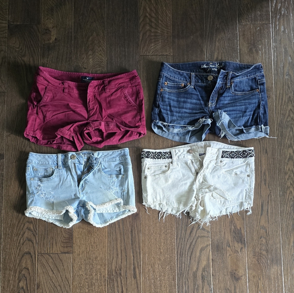 American Eagle Women's Denim and Red Shorts Set (4 Pairs Of Size 4)